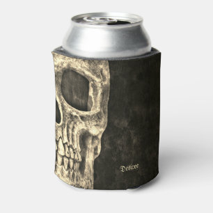 Enfriador De Latas Calavera Humana Gótica Beige Textura Negra Grunge