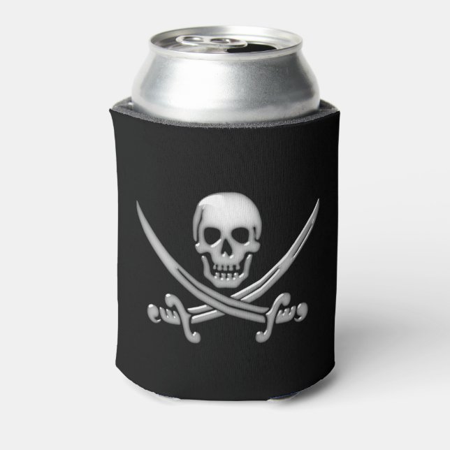 Enfriador De Latas Calavera pirata y espadas cruzadas (Reverso de la lata)