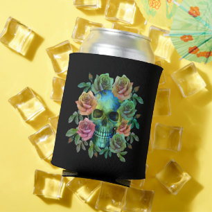 ENFRIADOR DE LATAS CALAVERA VERDE DE LA MUERTE CON FLORES