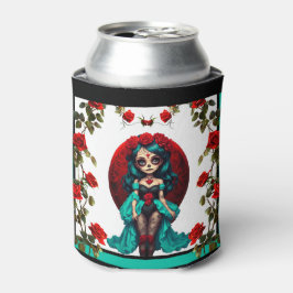Enfriador De Latas Calaveras de azúcar de rosas verde azuladas y roja