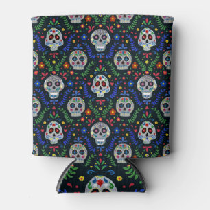 Enfriador De Latas Calaveras de azúcar: Patrón del día de la muerte.