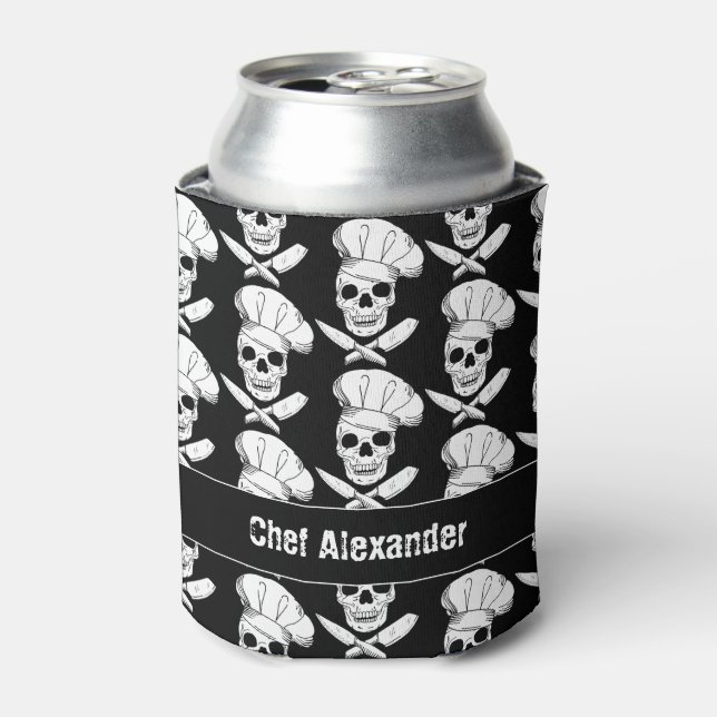 Enfriador De Latas Calaveras de chef con cocineros cruzados (Lata Anverso)