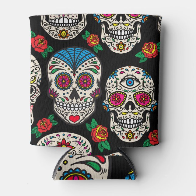 Enfriador De Latas Calaveras y Rosas mexicanos: Diseño de época (Anverso)