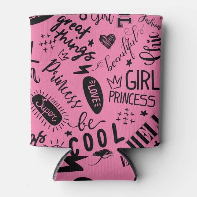 Enfriador De Latas Caligrafía de chicas: Patrón de moda sin foco (Anverso)