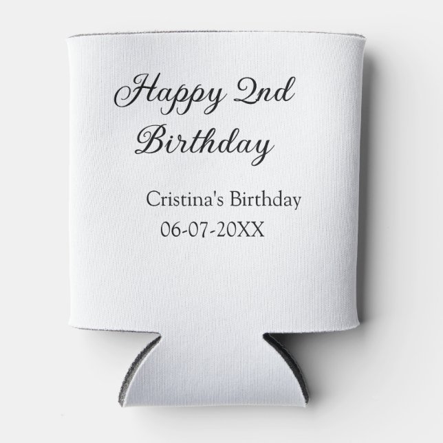 Enfriador De Latas caligrafía simple mínimo feliz segundo cumpleaños (Anverso)