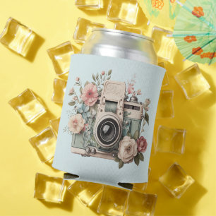 Enfriador De Latas Cámara con Flores Retro Pastel