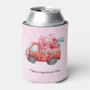 Enfriador De Latas Camión de amor lindo con acuarela de carga cardíac