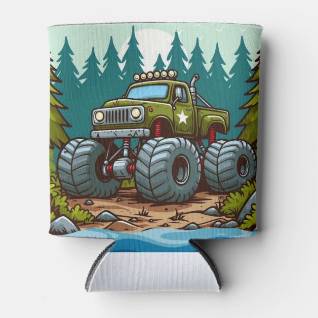 Enfriador De Latas Camión verde monstruo en el bosque (Anverso)