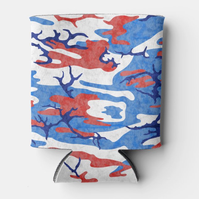 Enfriador De Latas Camo rojo y azul angustiado (Anverso)