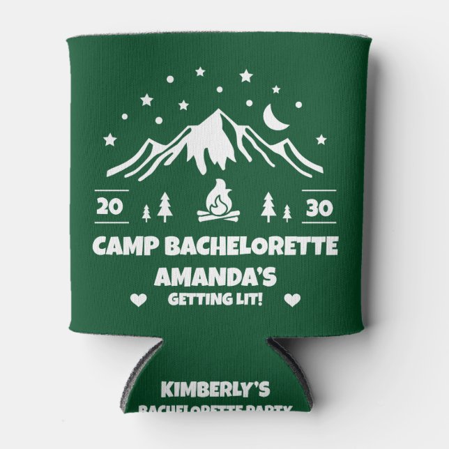 Enfriador De Latas Camp Bachelorette | Damas de Honor Verdes (Anverso)