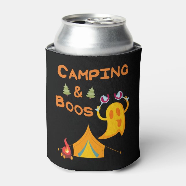 Enfriador De Latas Camping & Boos Ghosts Wine Camping Halloween (Lata Anverso)