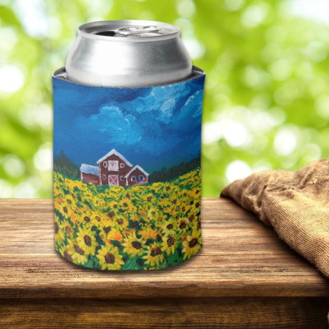 Enfriador De Latas campo de girasol de verano del granero rojo del pa (western country red barn summer sunflower field can cooler)