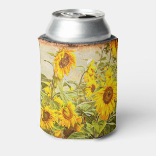 Enfriador De Latas Campo de girasol Vintage Verano Verde Rústico Amar