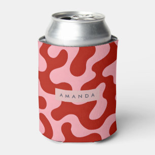Enfriador De Latas Camuflaje Abstracto Rosa y Rojo Divertido Personal