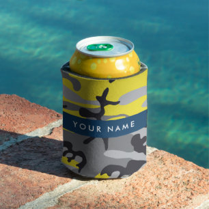 Enfriador De Latas Camuflaje amarillo y gris Tu nombre personaliza