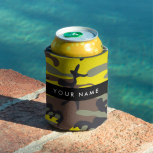 Enfriador De Latas Camuflaje Amarillo y Marrón Personaliza tu nombre
