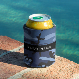 Enfriador De Latas Camuflaje Azul Marino Personaliza tu nombre