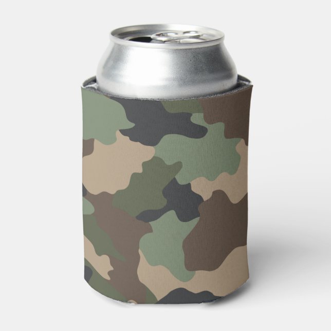 Enfriador De Latas Camuflaje Woodland Camo Ejército Khaki Tan Negro (Lata Anverso)