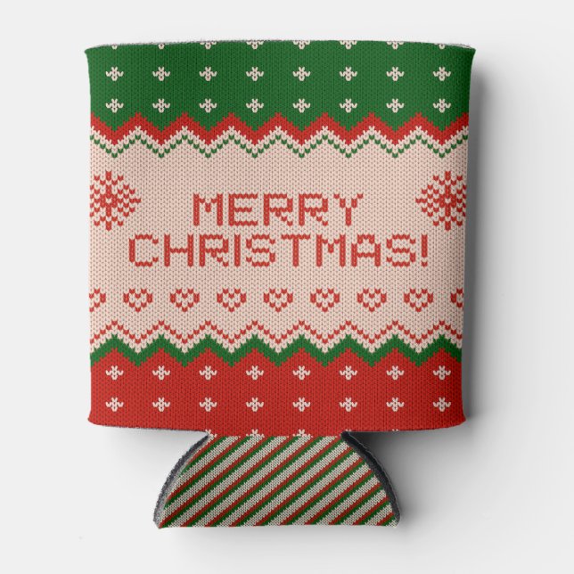 Enfriador De Latas Can Cooler small with Merry Christmas Knit (Anverso)
