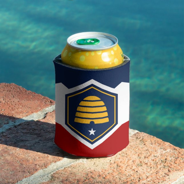 Enfriador De Latas Can Cooler with new flag of Utah State, USA (Piscina in situ)
