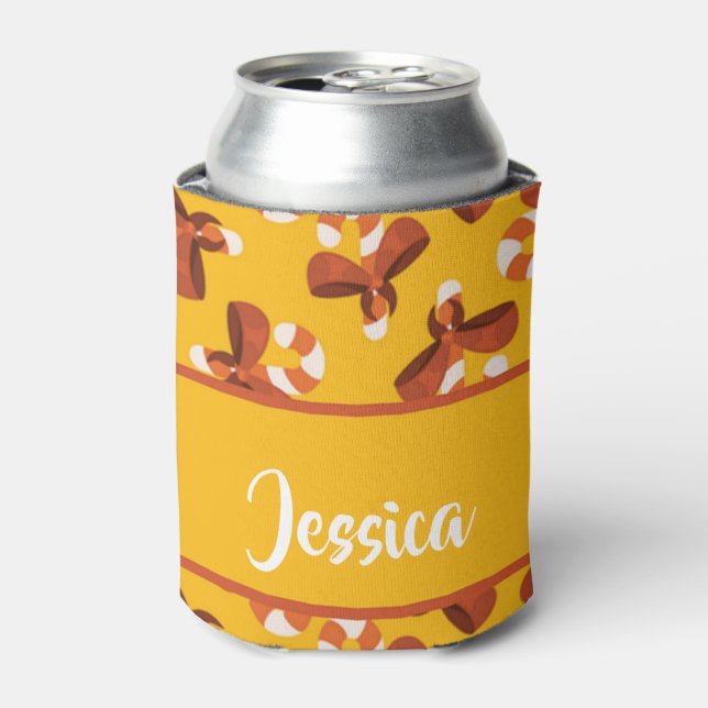 Enfriador De Latas Caña de caramelo envuelta con un patrón de arco ro (Lata Anverso)