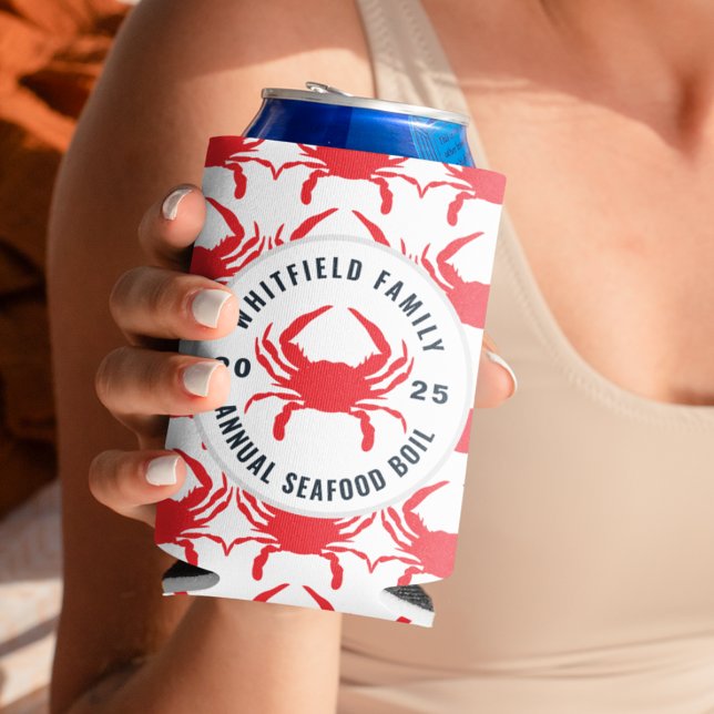 Enfriador De Latas Cangrejo personalizado para hervir el marisco en f (Family Seafood Boil Personalized Crab Can Cooler)