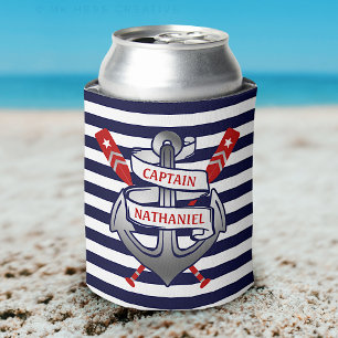 Enfriador De Latas Capitán Anchor Nautical Oars Stripes personalizad