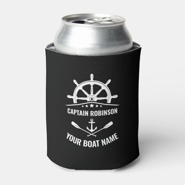 Enfriador De Latas Capitán Su Nombre De Barco Nautical Anchor Oars He (Lata Anverso)