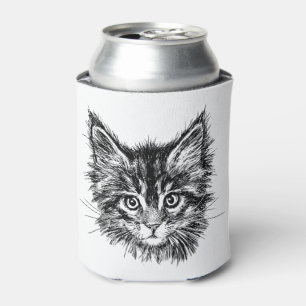 Enfriador De Latas Cara de gatito negro y blanco