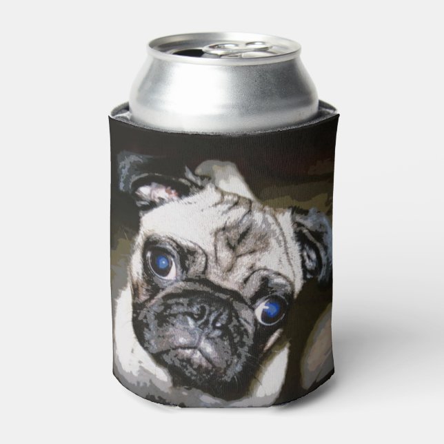 Enfriador De Latas cara de pug de ojos azules (Lata Anverso)