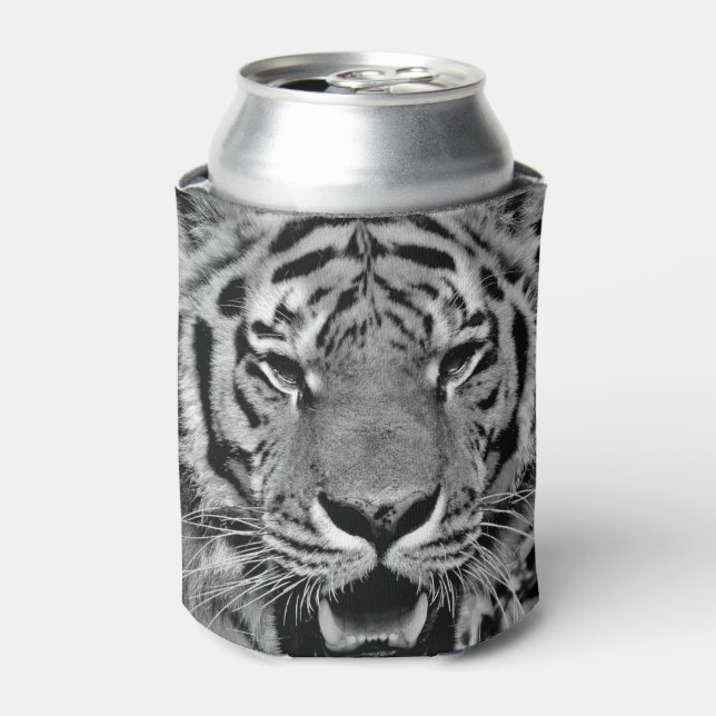 Enfriador De Latas Cara de tigre blanco y negro (Lata Anverso)