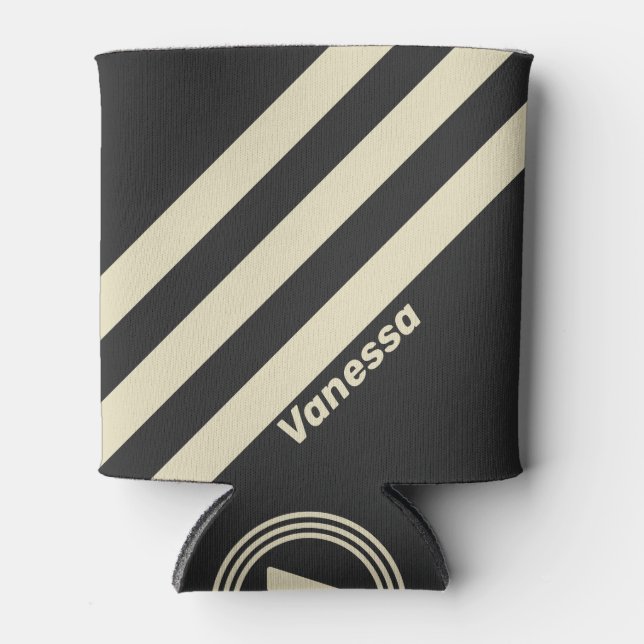 Enfriador De Latas Carbón retro tres bandas con nombre (Anverso)