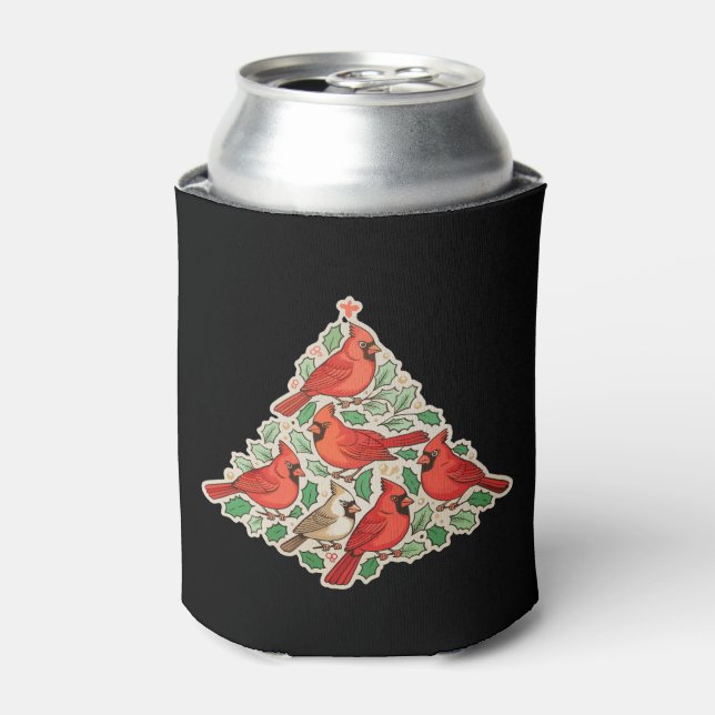 Enfriador De Latas Cardinal Birds Christmas Tree Xmas Holiday Family (Lata Anverso)