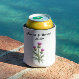 Enfriador De Latas Cardo púrpura floral Escocia acuarela bodas
