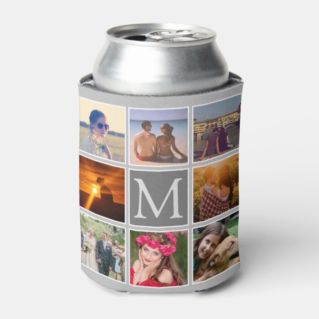 Enfriador De Latas Cargar ocho fotos monogramadas de fondo gris (Lata Anverso)