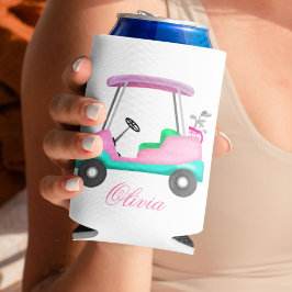 Enfriador De Latas Carrito de Golf Elegante de Cuero Rosa con Nombre
