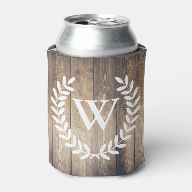 Enfriador De Latas Carta inicial de los Rustic Barn Wood Laurels (Lata Anverso)