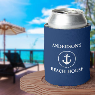 Enfriador De Latas Casa de Playa Náutica Nombre de Familia Ancla Azul