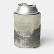 Casas de Boer en el agua en la neblina de la mañan