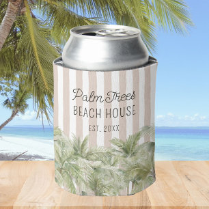 Enfriador De Latas Casas de Playa con Palmeras Tropicales Rayas Beige