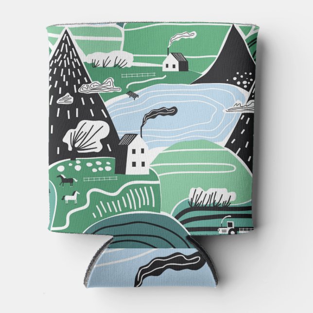 Enfriador De Latas Casas escandinavas, árboles, ilustracion montañoso (Anverso)