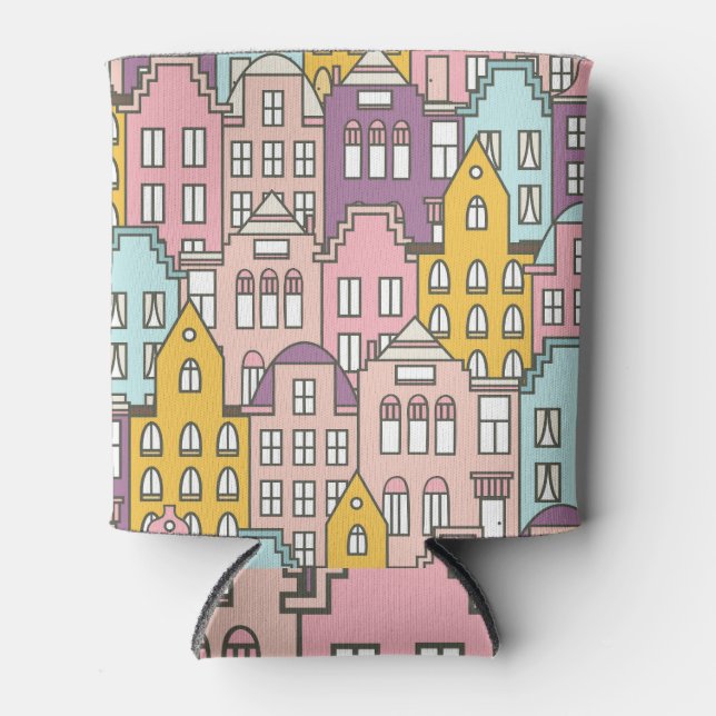 Enfriador De Latas Casas neerlandesas, doodle sin fisuras. (Anverso)