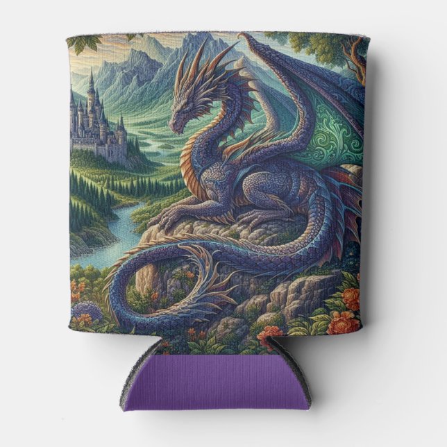 Enfriador De Latas Castillo Dragón medieval colorido (Anverso)