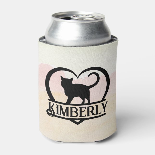 Enfriador De Latas Cat Silhouette Heart Split Monogram (Lata Anverso)