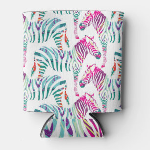 Enfriador De Latas Cebra Multicolor: Impresión de la jungla de moda.