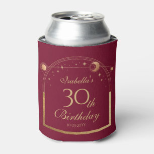 Enfriador De Latas Celestial Red Gold Sun Moon Stars 30 cumpleaños