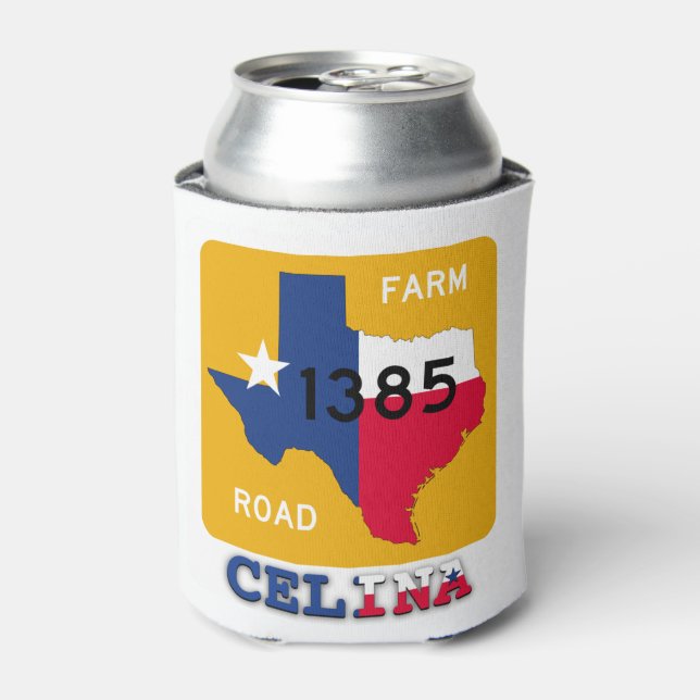 Enfriador De Latas Celina, TX, FM1385 Rd & Texas Longhorn Refrigerado (Lata Anverso)