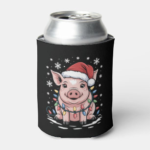 Enfriador De Latas Cerdo de Navidad Sombrero de Santa Luces Copo de N