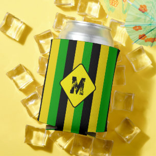Enfriador De Latas Cerveza monograma rayada de bandera jamaicana
