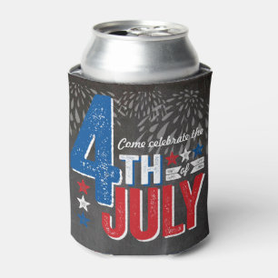 Enfriador De Latas Chalkboard Patriotic Fireworks 4 de julio Fiesta